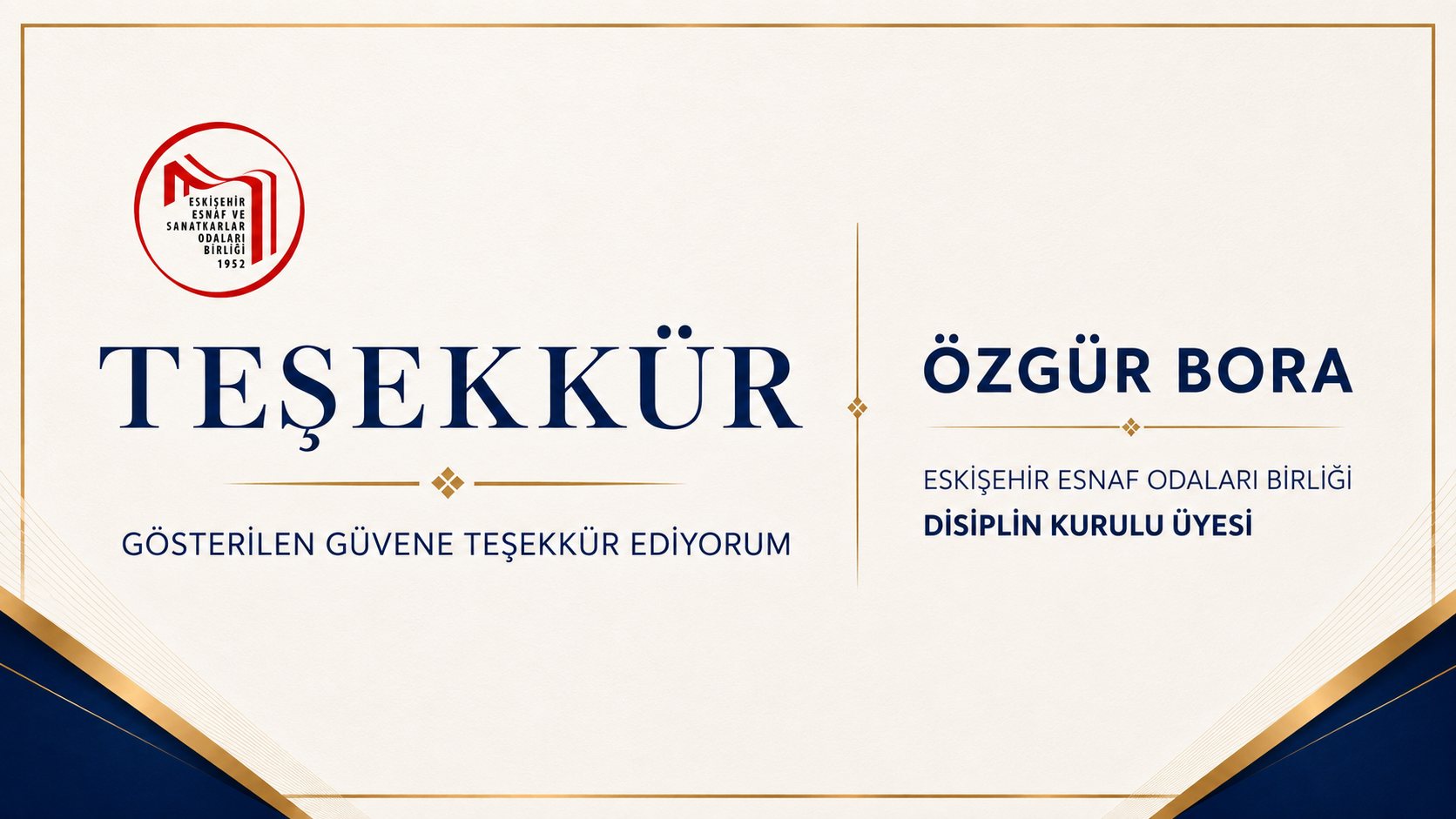 Başkanımız Özgür Bora’dan Teşekkür Mesajı
