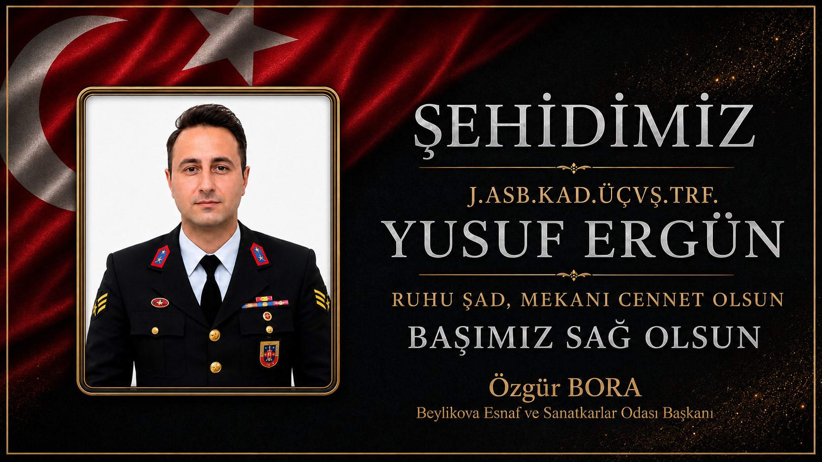 Başkan Özgür Bora’dan Şehit Jandarma Astsubay Yusuf Ergün İçin Taziye Mesajı