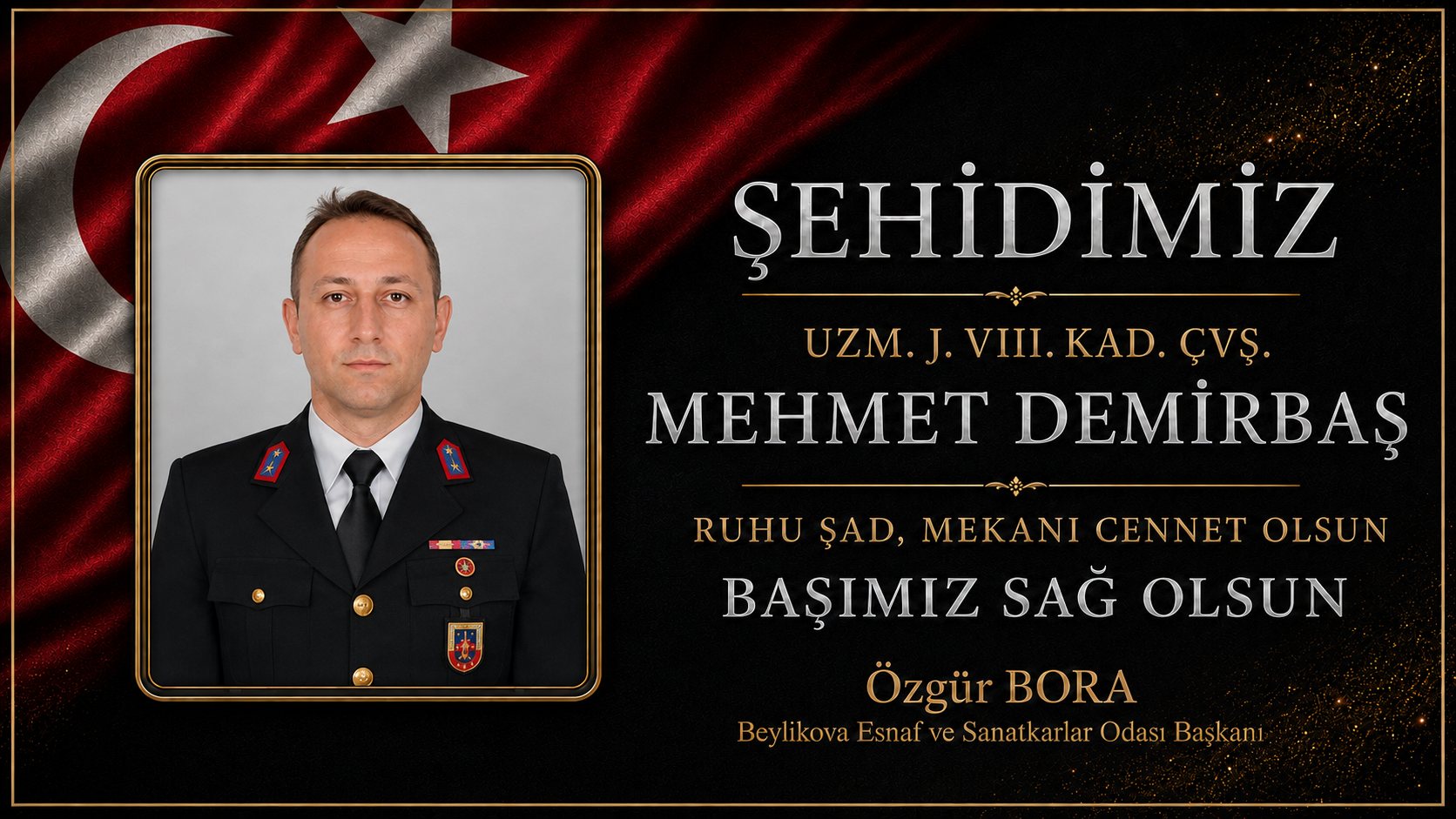 Başkan Özgür Bora’dan Şehit Jandarma Mehmet Demirbaş İçin Taziye Mesajı
