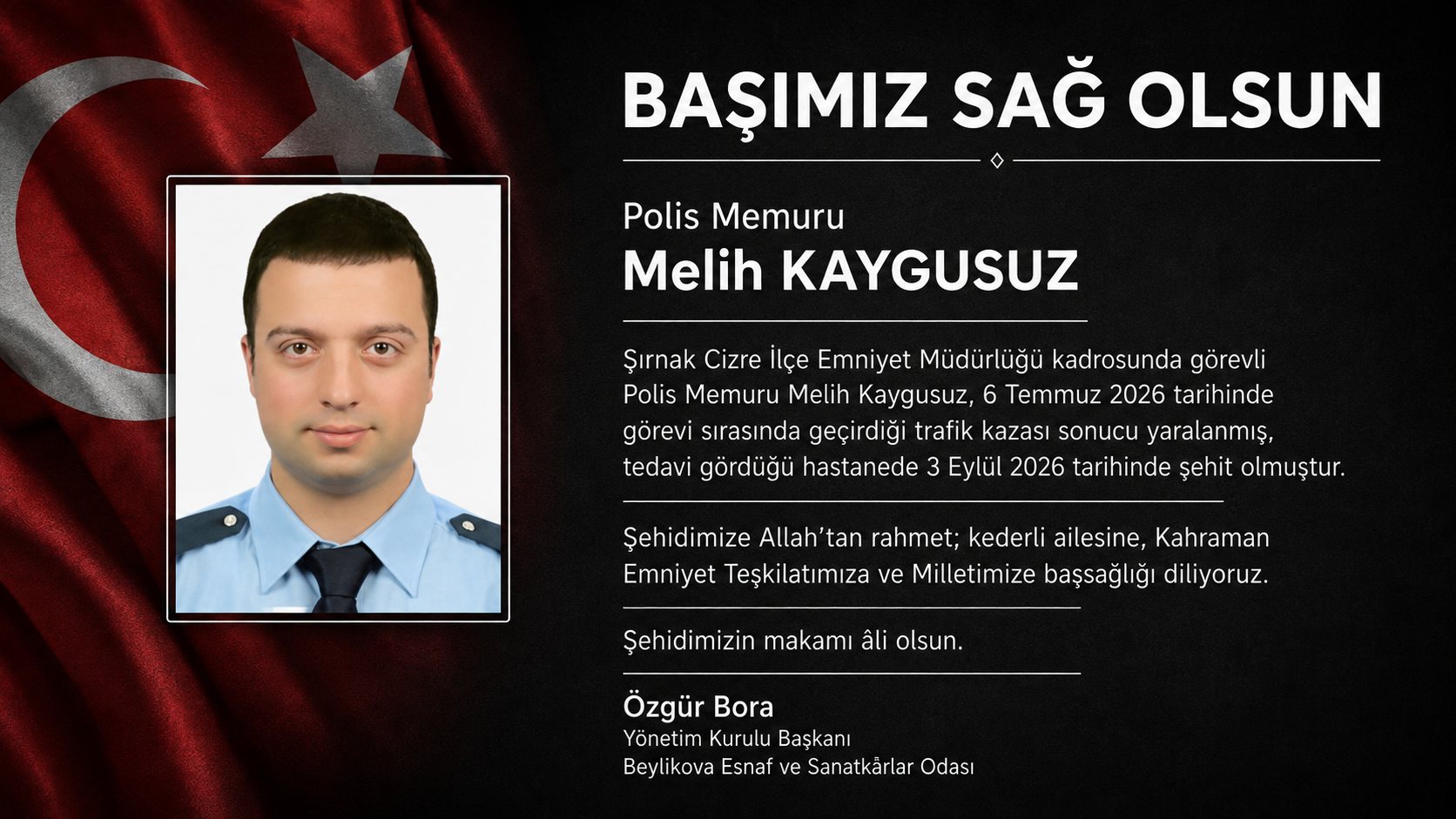 Başımız Sağ Olsun: Polis Memuru Melih Kaygusuz Şehit Oldu