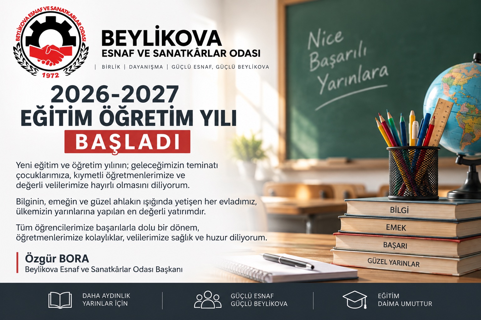 Başkan Özgür BORA’dan 2026-2027 Eğitim Öğretim Yılı Mesajı